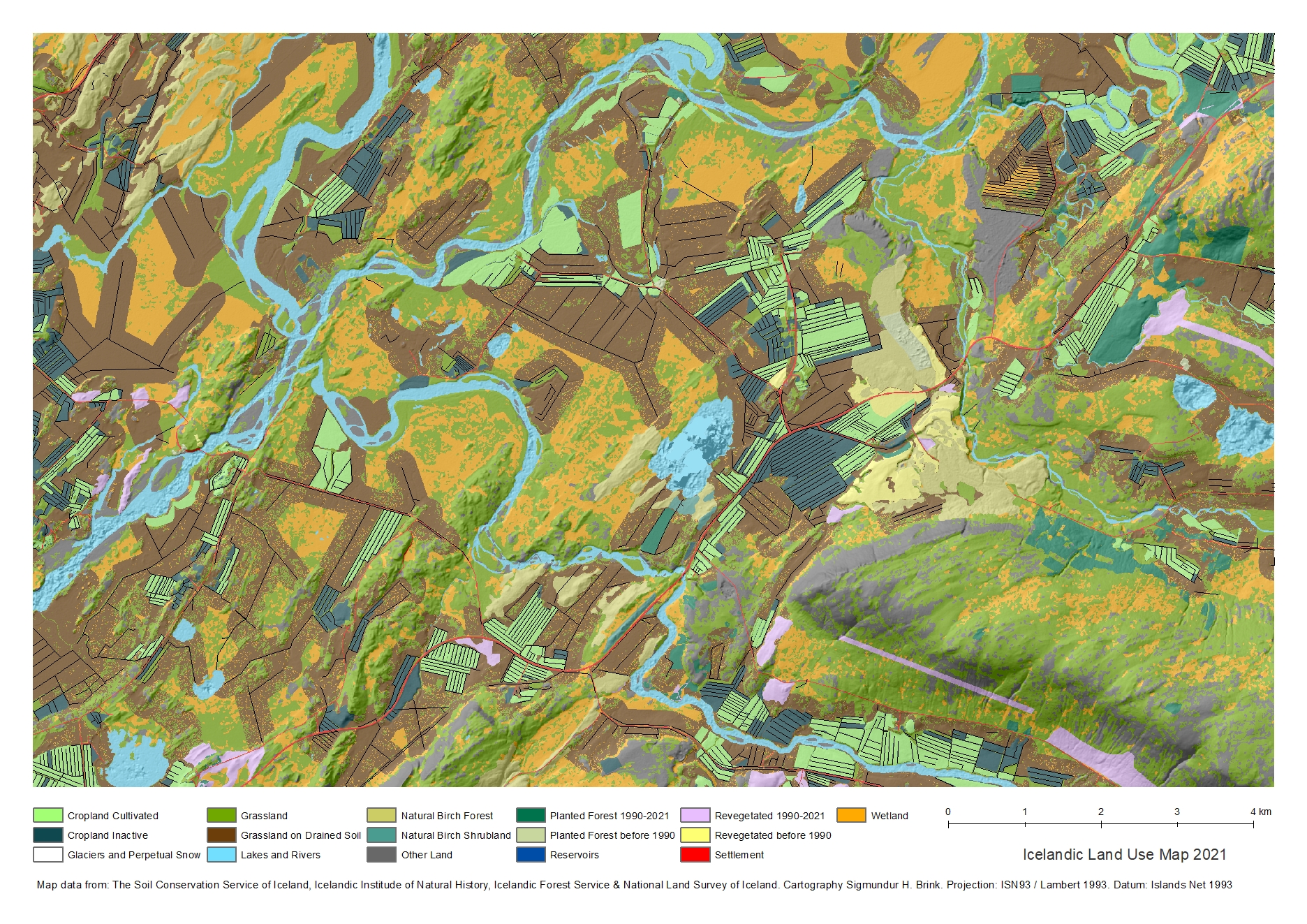 Röskuð votlendi, skurðir í Borgarfirði Röskuð votlendi, skurðir í Borgarfirði